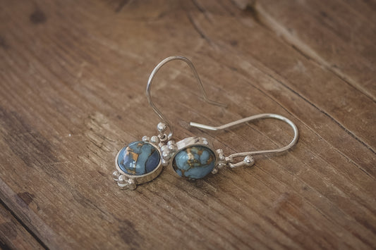 Argentium Silver Drop Earrings with Turquoise stone
