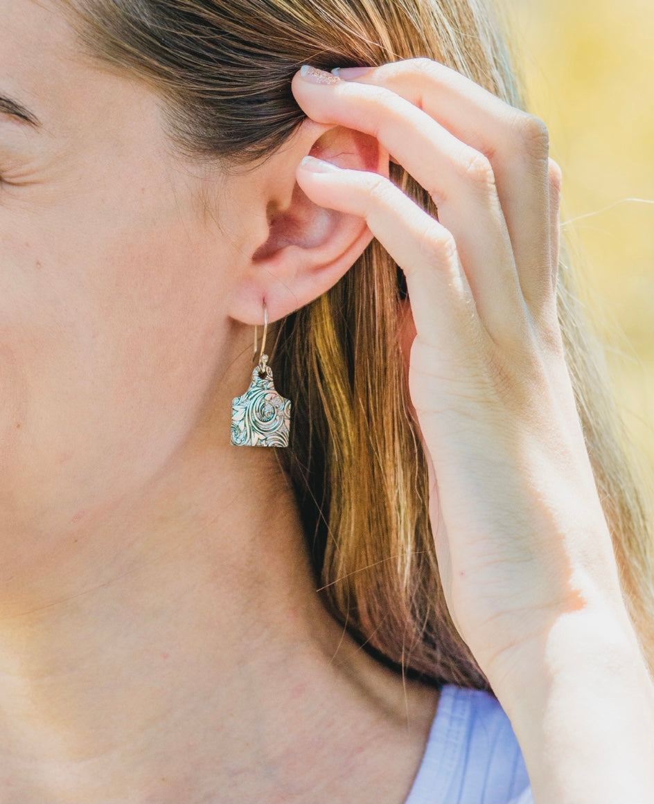 Argentium Silver Cow Tag Drop Swirl Earring - Twirls