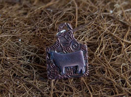 Argentium Silver Cow on Brass Cow Tag Pendant