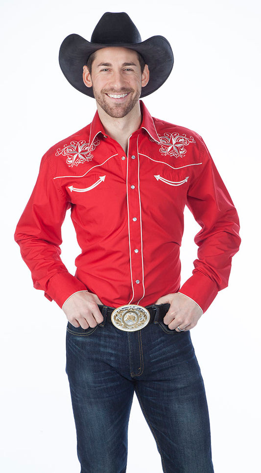 Red Retro Western Shirt Men