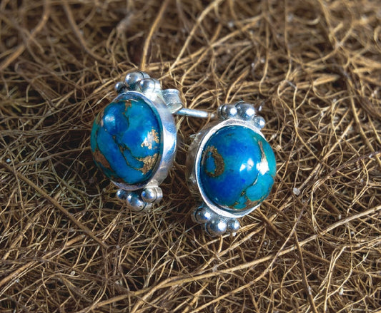 Argentium Silver Stud Earrings with Turquoise stone