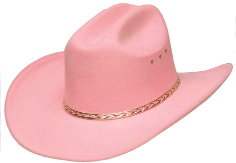 BFF-26PINK - Pink Faux Felt Cowboy Hat - Elastic