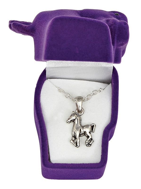 HN-6 - Prancing Pony Necklace in blue Pony Head Gift Box