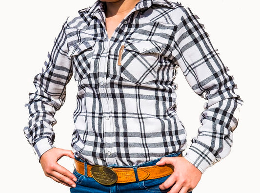 White/Black Check Western Winter Shirt Jacket Ladies