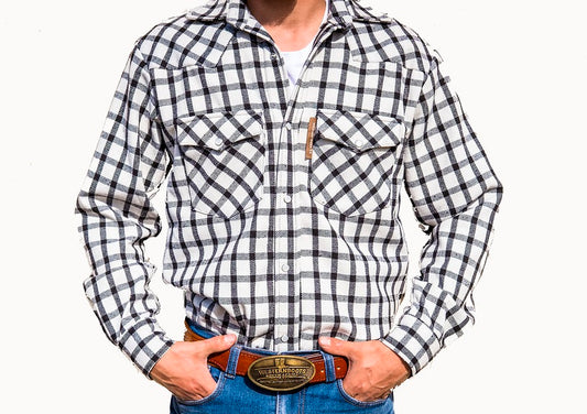 White/Black Check Western Winter Shirt Jacket Mens