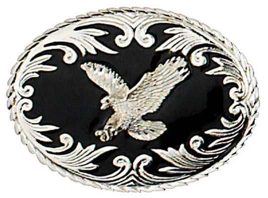 RE-9 Silver Eagle Belt Buckle with Black Enamel