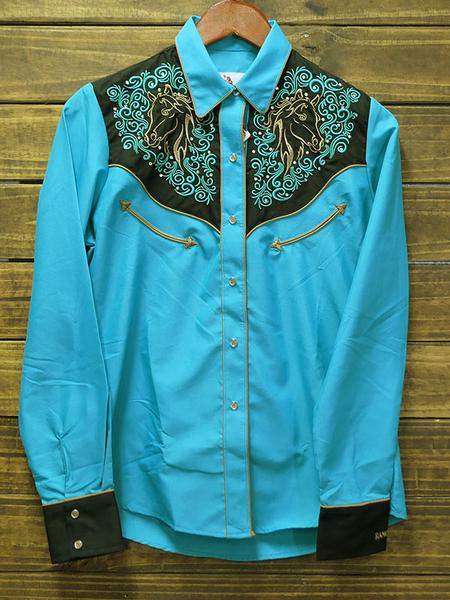 Rangers 073DA01 Womens Floral Embroidery Vaquera Western Shirt Turquoise